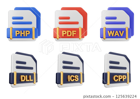 3d file format type icon set bundle php pdf wav dll ics cpp 125639224
