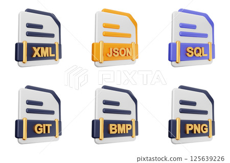 3d file format type icon set bundle xml json sql git bmp png 125639226
