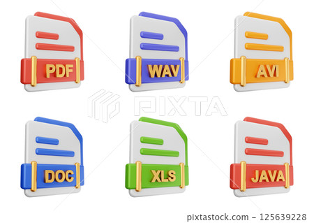 3d file format type icon set bundle pdf wav avi doc xls java 125639228