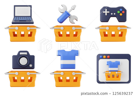 3d online shop sale buy purchase discount payment icon set bundle 125639237