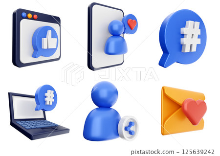 3d social media like online share follow chat comment icon set bundle 125639242