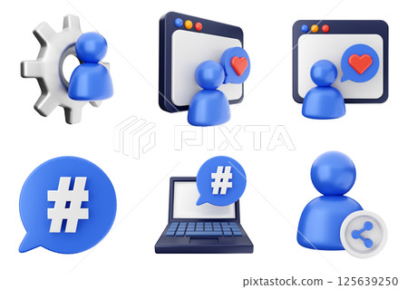 3d social media like online share follow chat comment icon set bundle 125639250