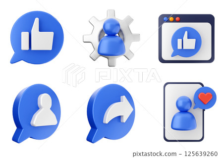 3d social media like online share follow chat comment icon set bundle 125639260