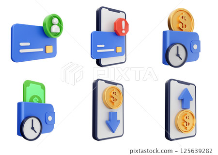 3d payment money finance transaction icon set bundle 125639282