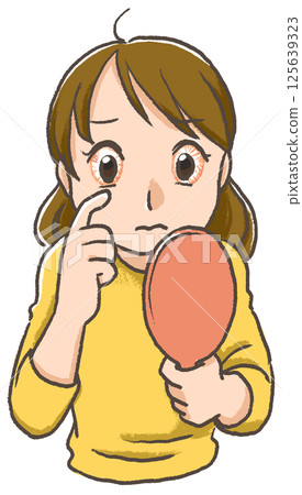 手繪插圖：花粉症，女人，佈滿血絲的眼睛 125639323