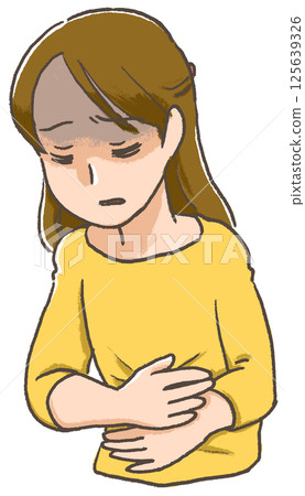 手繪插圖：感冒症狀，女人，胃痛 125639326