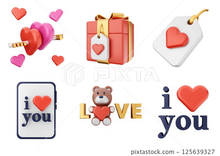 3d valentines day icon set bundle 125639327