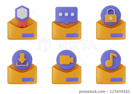 3d mail email message document envelope icon set bundle 125639383