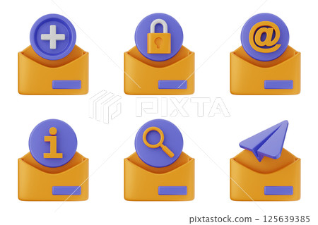 3d mail email message document envelope icon set bundle 125639385