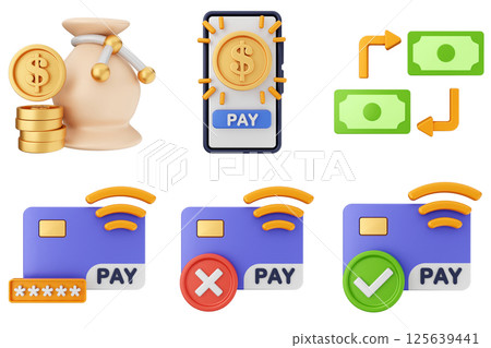 3d money payment transaction icon set bundle 125639441