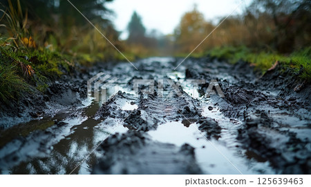 泥濘道路的特寫 125639463