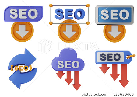 3d Search Engine Optimization icon set bundle 125639466