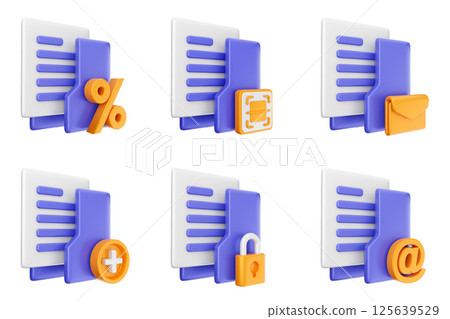 3d file folder document information archive icon set bundle 125639529