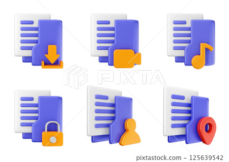3d file folder document information archive icon set bundle 125639542