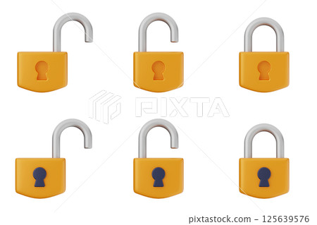 3d padlock secure safe key system private icon set bundle 125639576