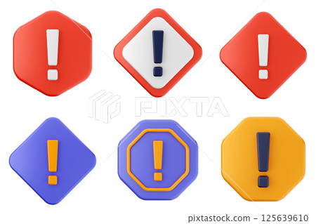 3d caution sign alert warning safety security icon set bundle 125639610