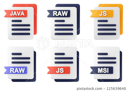 3d file format type icon set bundle java raw js msi 125639648
