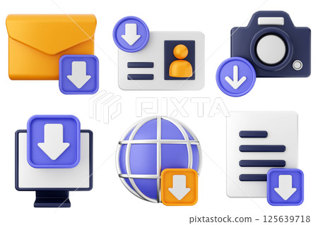 3d download data media icon set bundle 125639718
