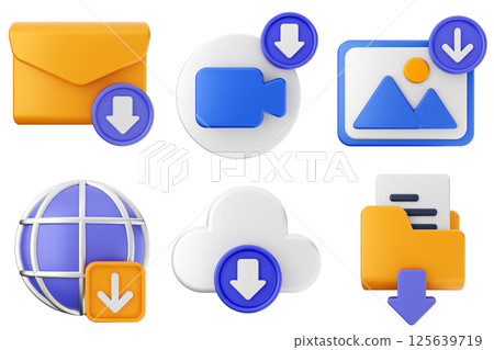 3d download data media icon set bundle 3d download data media icon set bundle 125639719