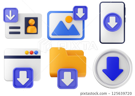 3d download data media icon set bundle 3d download data media icon set bundle 125639720
