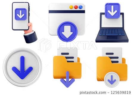 3d download data media icon set bundle 3d download data media icon set bundle 125639819