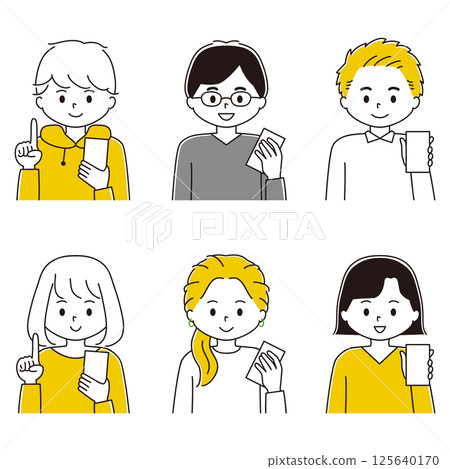 Illustration set of men and women using smartphones Illustration set of men and women using smartphones 125640170