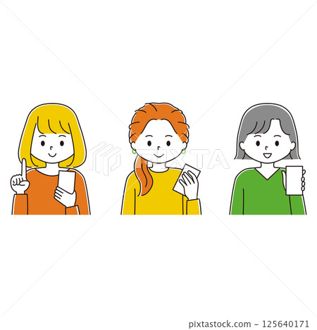 Illustration set of a woman using a smartphone 125640171