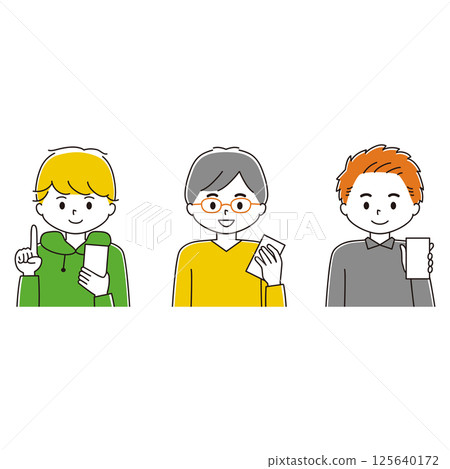 一名男子使用智慧型手機的插畫集 一名男子使用智慧型手機的插畫集 125640172