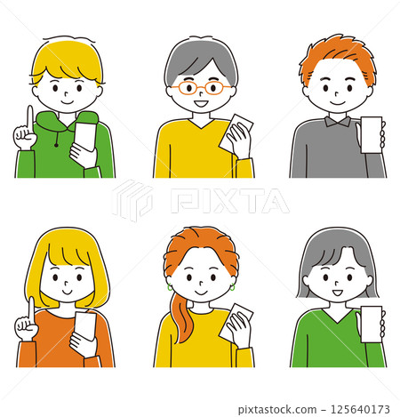 男性和女性使用智慧型手機的插圖集 125640173