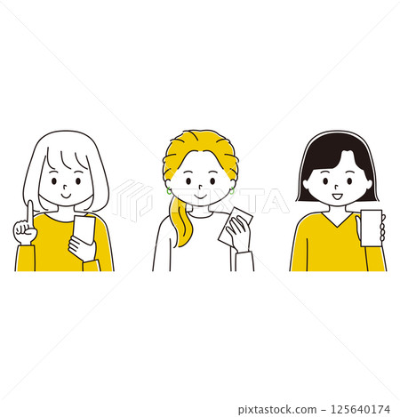 一名婦女使用智慧型手機的插圖集 125640174