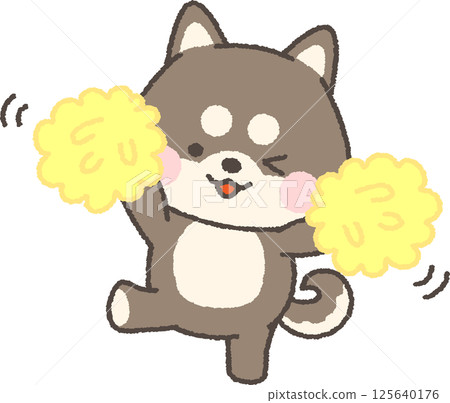 黑色柴犬用絨球歡呼 黑色柴犬用絨球歡呼 125640176