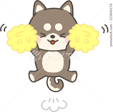 黑色柴犬用絨球歡呼 黑色柴犬用絨球歡呼 125640178