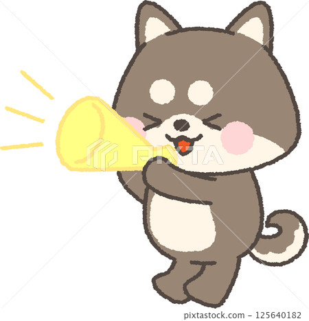 黑柴犬用擴音器歡呼 125640182