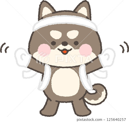 A black Shiba Inu dog cheering with a sash and headband A black Shiba Inu dog cheering with a sash and headband 125640257