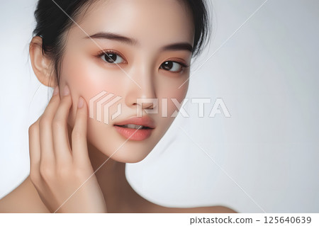 Portrait of a woman with natural make-up and beautiful skin Portrait of a woman with natural make-up and beautiful skin 125640639