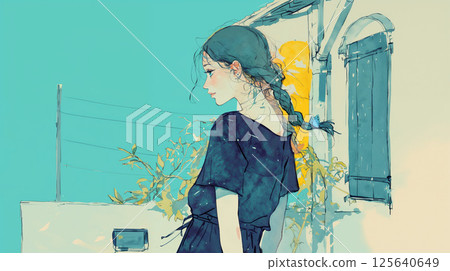 一位女士望向遠方的背影 125640649