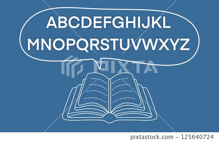 alphabet learning, ABC education, English letters, literacy illustration, open book, educational alphabet, reading concept, language learning, kids education, speech bubble letters alphabet learning, ABC education, English letters, literacy illustration, open book, educational alphabet, reading concept, language learning, kids education, speech bubble letters 125640724