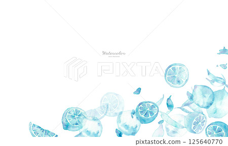 Watercolor painting. Blue lemon illustration with watercolor touch. Lemon vector illustration. Summer refreshing background frame. Watercolor painting. Blue lemon illustration with watercolor touch. Lemon vector illustration. Summer refreshing background frame. 125640770