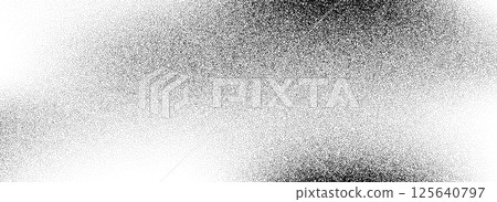 Black dotted grain gradient texture. Rough stippled noise background. Gritty grunge sand dots backdrop. Distressed speckles and particles overlay for poster, banner. Abstract grit wallpaper. Vector 125640797