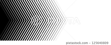 Black linear arrow background. Repeated triangle gradation pattern backdrop. Vector fading striped halftone gradient texture. Thin to thick speed line concept for poster, print, cover, banner 125640809