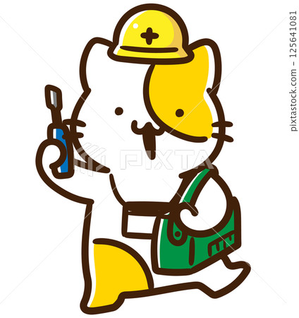 一隻可愛貓咪角色變形插畫，成為電工 125641081