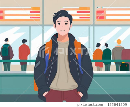 Man waiting in line at the boarding gate at the airport Man waiting in line at the boarding gate at the airport 125641209