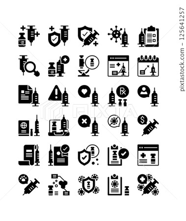 vaccine and treatment Medical diagnosis for health, solid icon set vaccine and treatment Medical diagnosis for health, solid icon set 125641257
