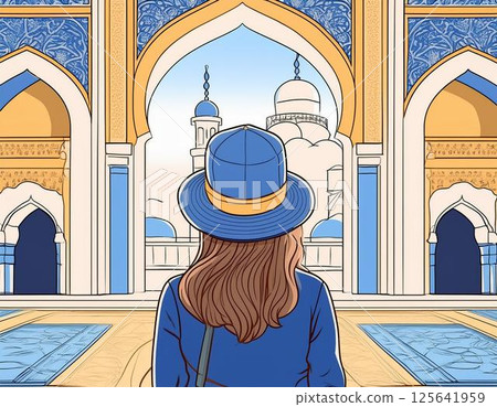 戴帽子的女性背包客 125641959