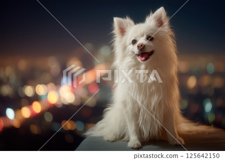 Car Pulled Over at Scenic Overlook in City with Blurry Lights and a Calm Atmosphere 125642150