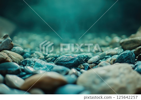 A rock field with a blue sky in the background 125642257