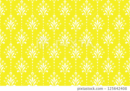 Flower geometric pattern. Seamless vector background. White and yellow ornament. Ornament for fabric, wallpaper, packaging. Decorative print 125642408
