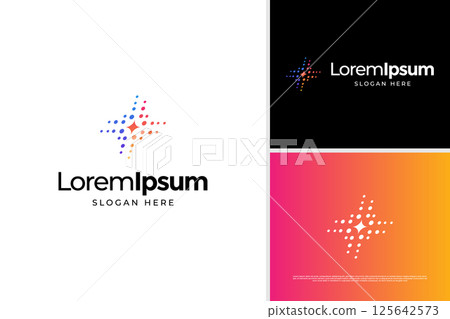 Pixel stars technology logo illustration design template 125642573