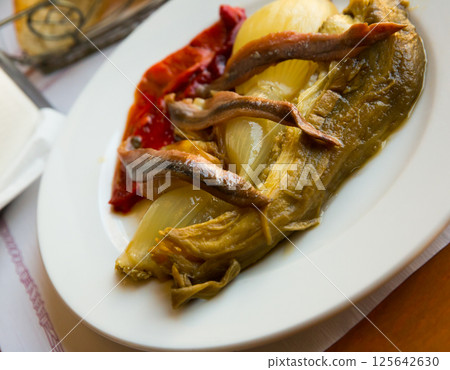 Catalan escalivada with anchovies Catalan escalivada with anchovies 125642630