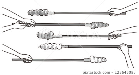 用裸手握住棕色麵包棒的單色插圖集 125643083